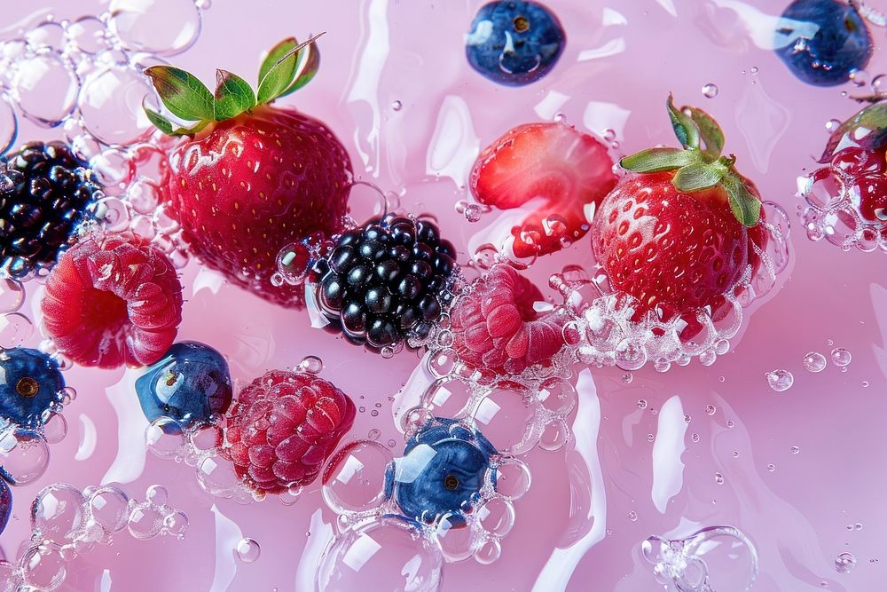 Mix berries oil bubble strawberry blackberry raspberry.