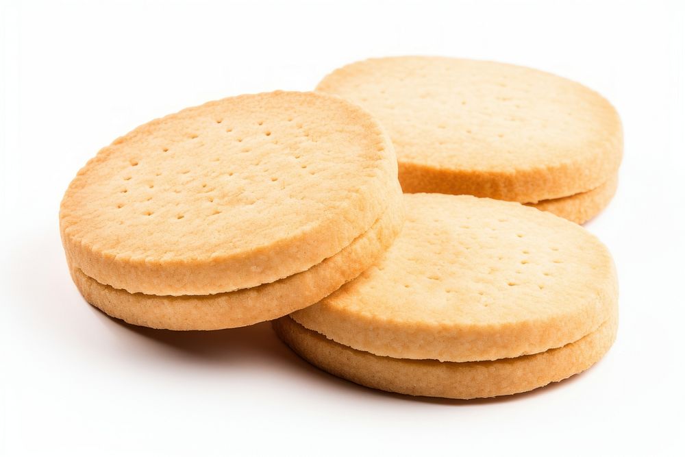 Three round shortbread biscuits food white background snickerdoodle.
