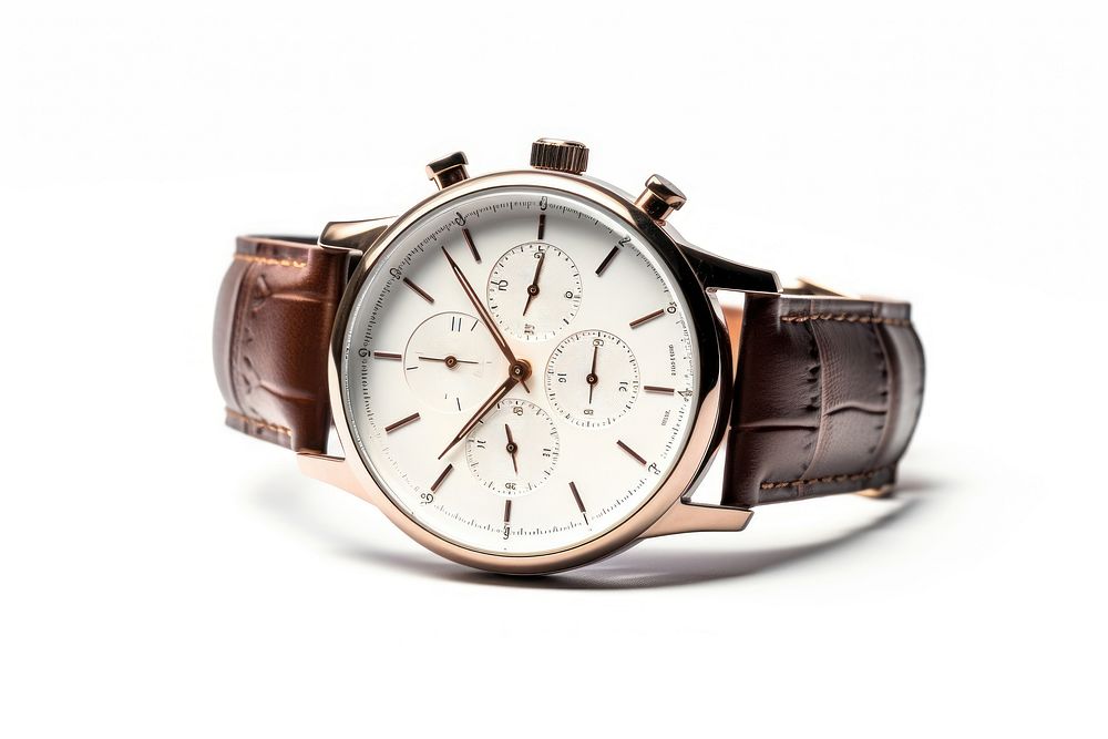 Watch wristwatch white background platinum.