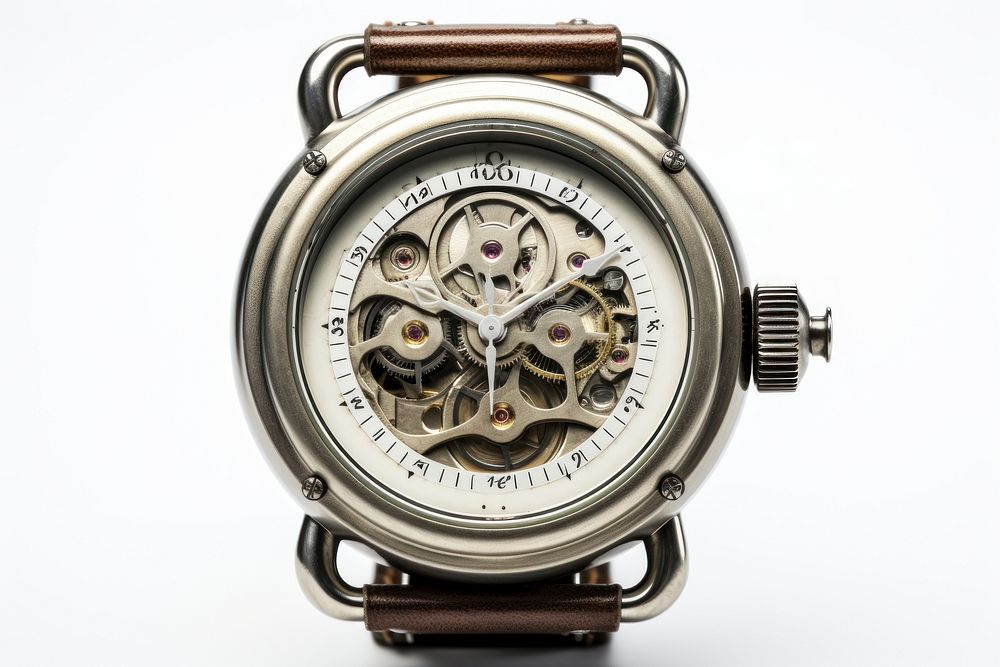 Watch wristwatch white background clockworks.