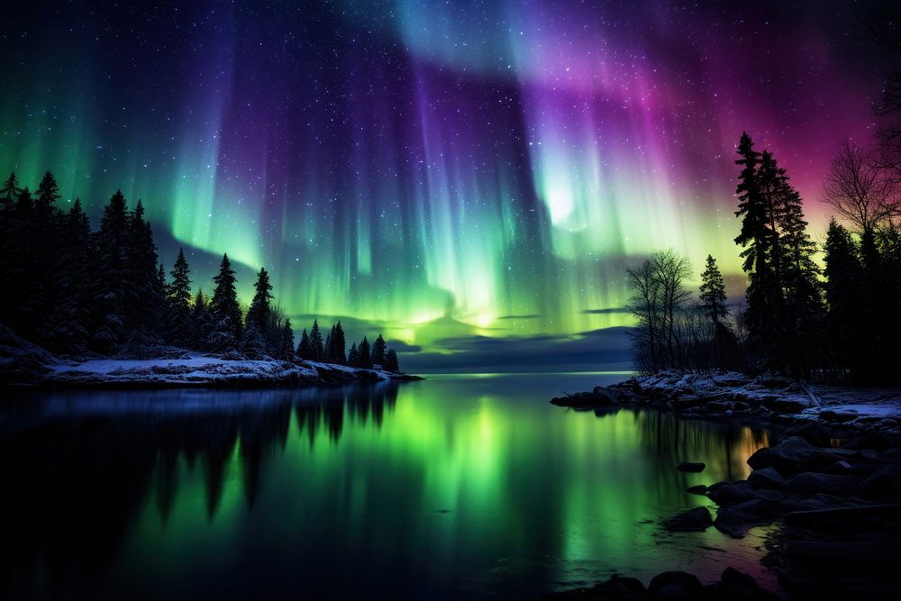 Aurora galaxy landscape outdoors nature.