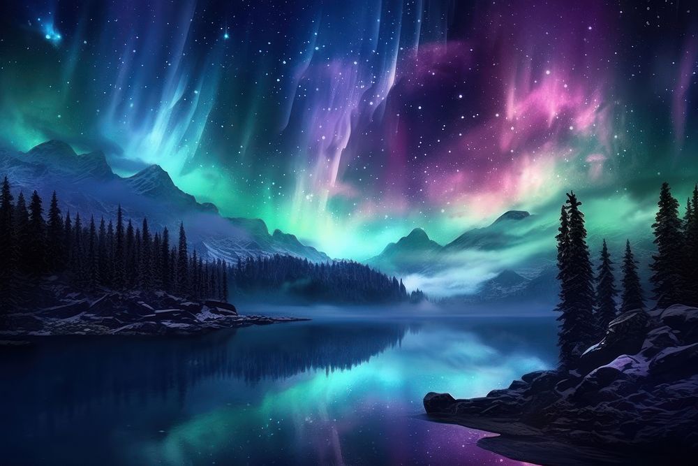 Aurora light on galaxy landscape outdoors nature.