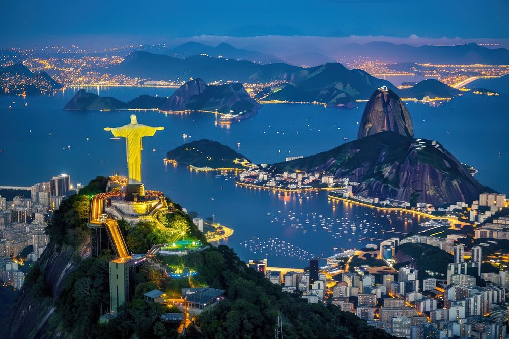 Brazil festive celebrating firework landmark architecture landscape.