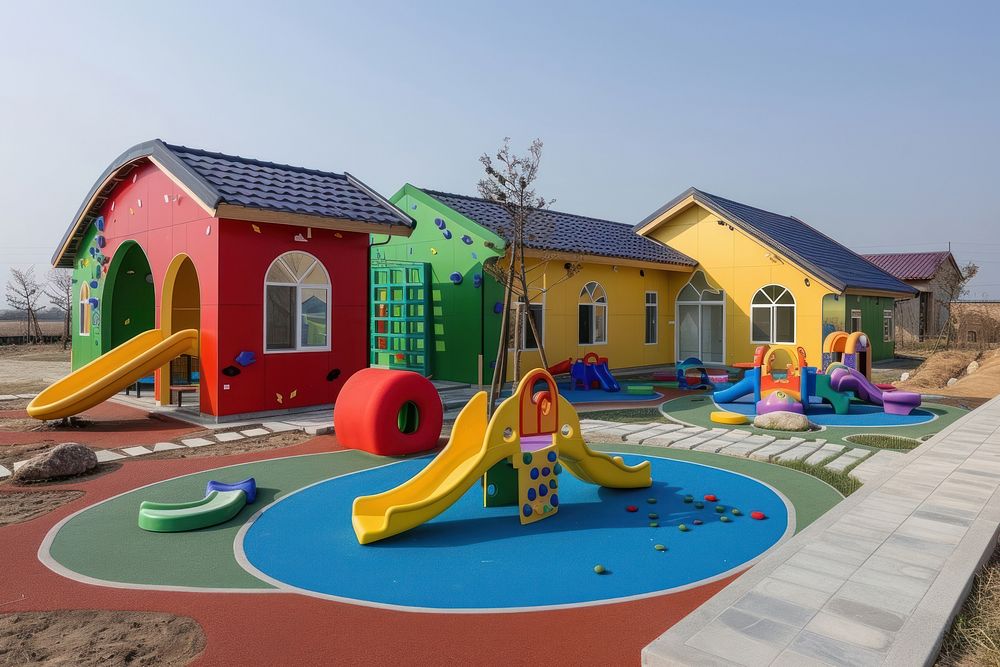 Kindergarten playground outdoors building.