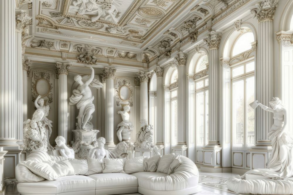 Conceptual white interior design livingroom with layerings architecture sculpture building.