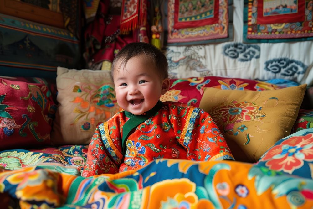Happy asian baby girl comfortable relaxation innocence.
