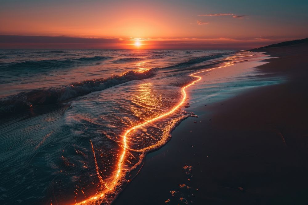 Light wave painting at the sea during sunset outdoors horizon nature.