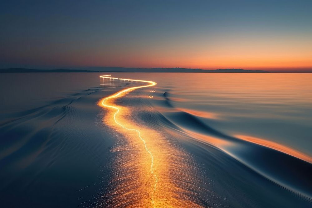 Light line painting at the sea during sunset landscape outdoors horizon.