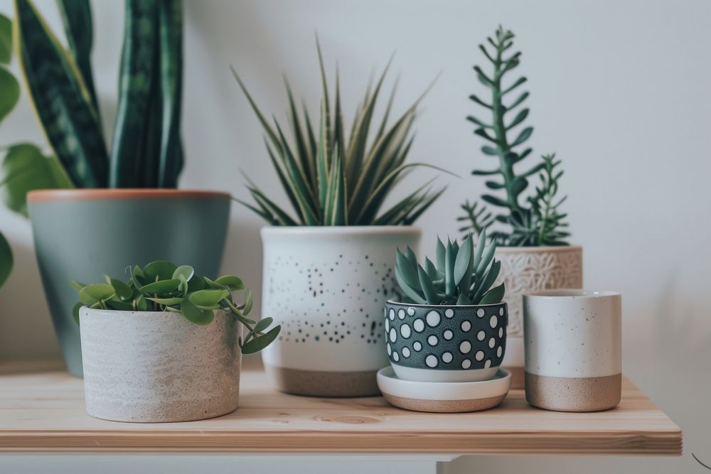 Minimalist interior design pottery plant houseplant.