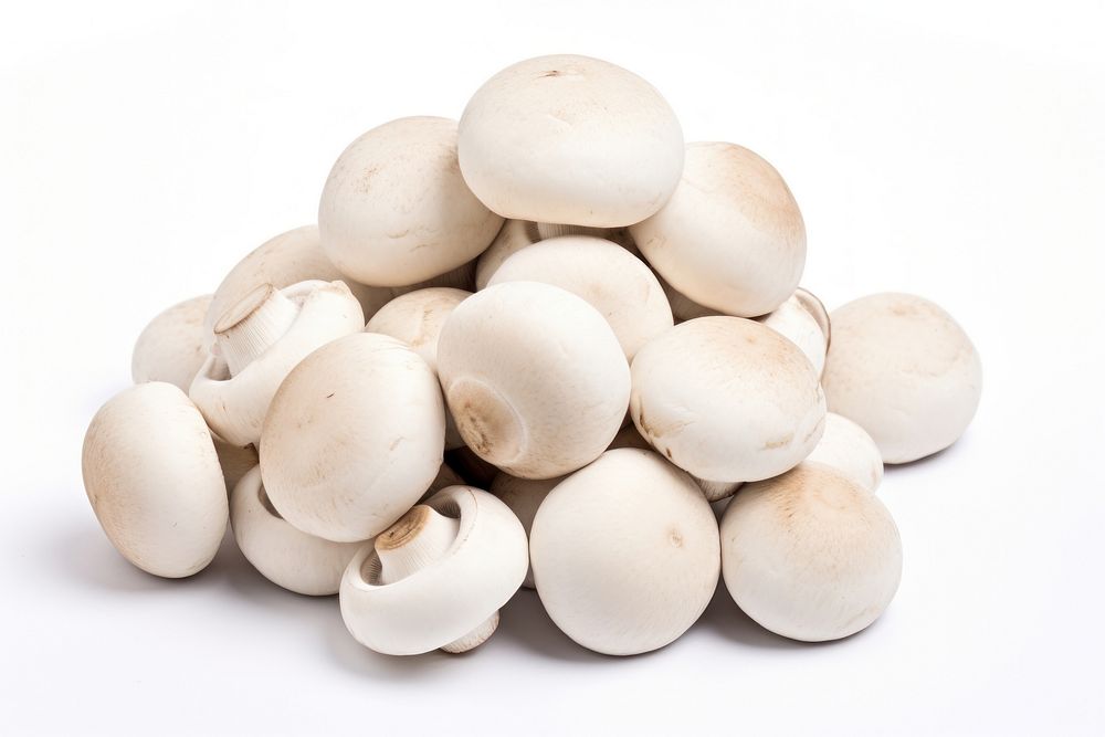 Pile white mushrooms food pill egg.