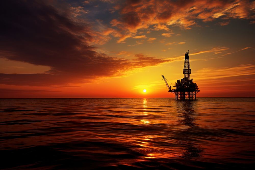 Oil rig silhouette outdoors sunset.