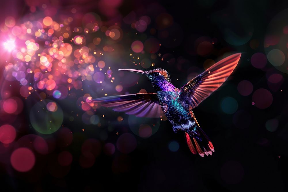 Bioluminescence bird border background hummingbird light vibrant color.