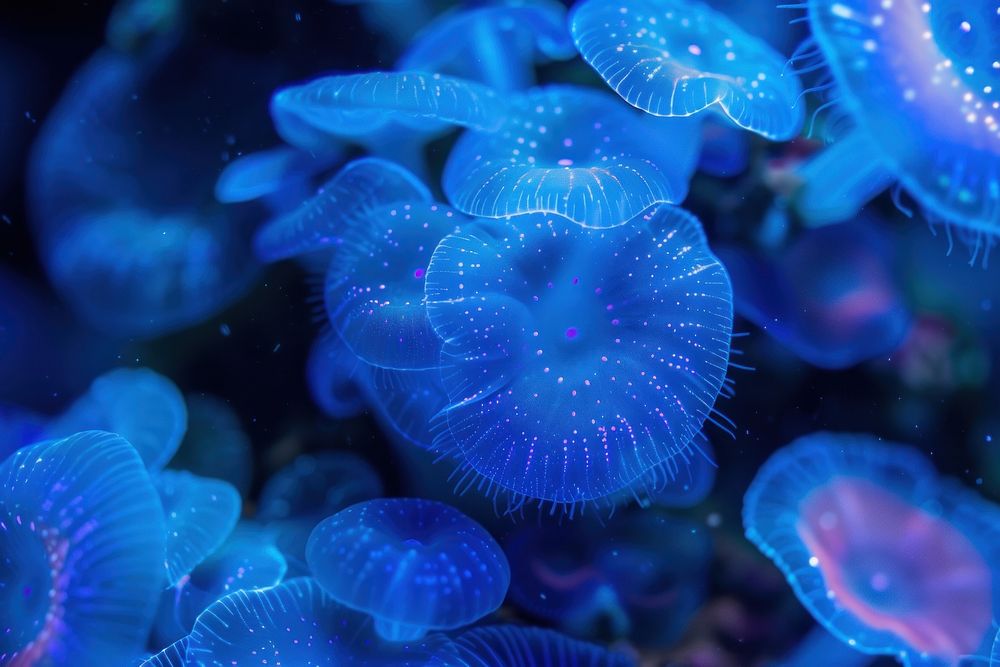 Bioluminescence underwater background animal fish blue.