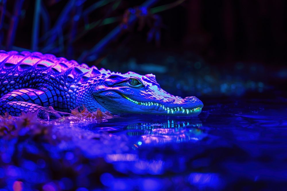 Bioluminescence crocodile background reptile animal reflection.