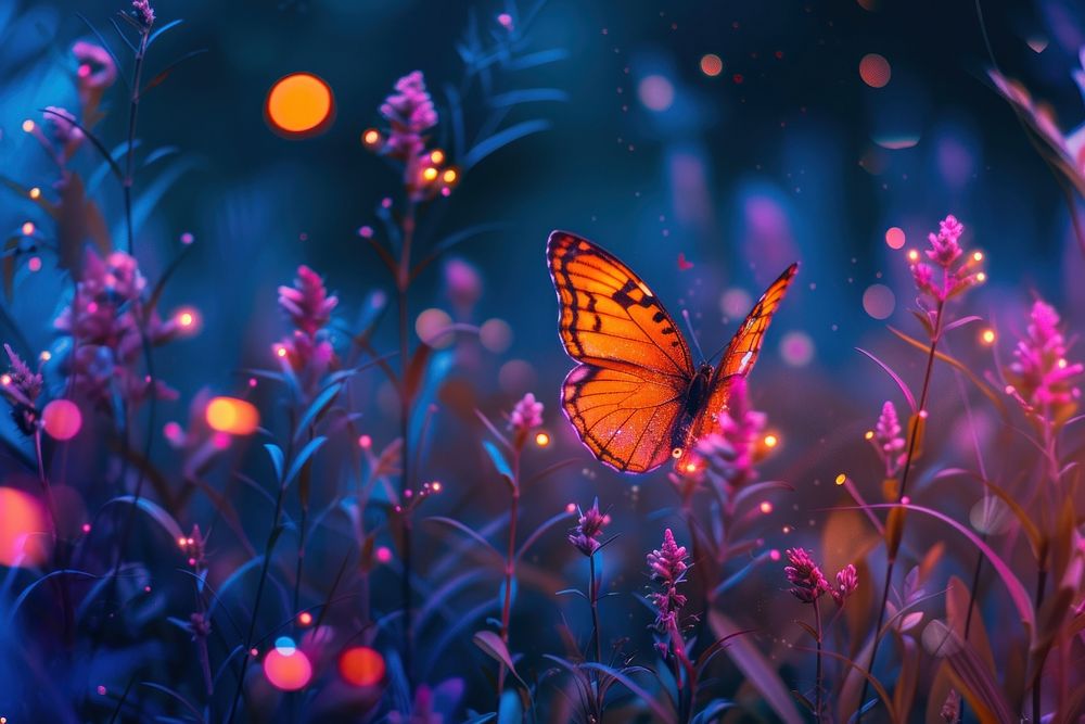 Bioluminescence butterfly meadow background outdoors animal insect.