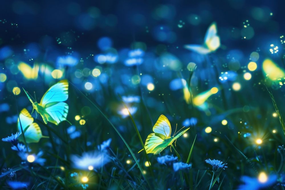 Bioluminescence butterfly meadow background light backgrounds outdoors.