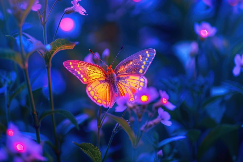 Bioluminescence butterfly meadow background light animal insect.