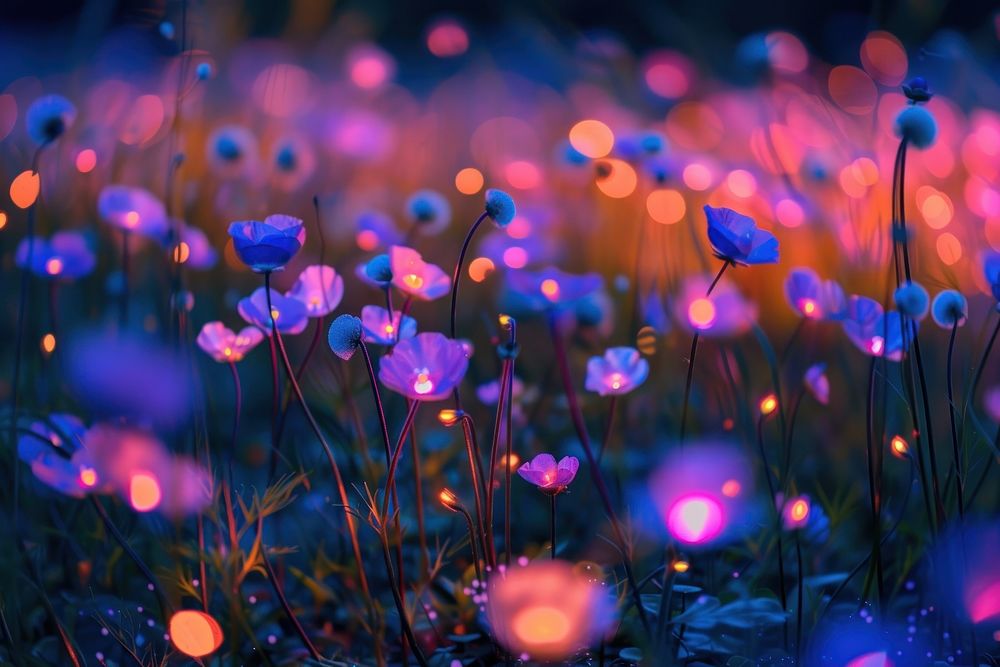 Bioluminescence flowers meadow background light backgrounds outdoors.