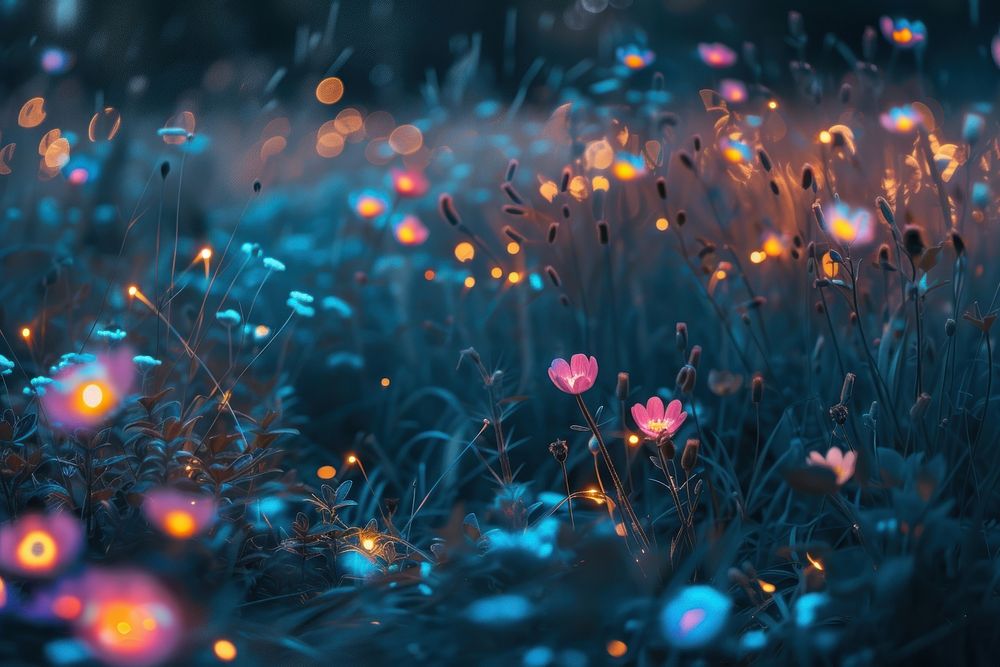 Bioluminescence flowers meadow background backgrounds outdoors nature.