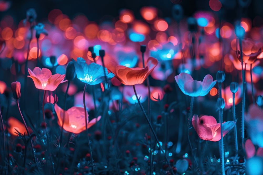 Bioluminescence flowers meadow background light backgrounds outdoors.