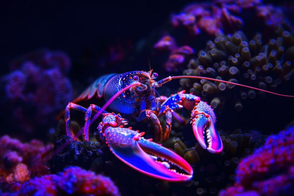 Bioluminescence lobster border background outdoors seafood animal.
