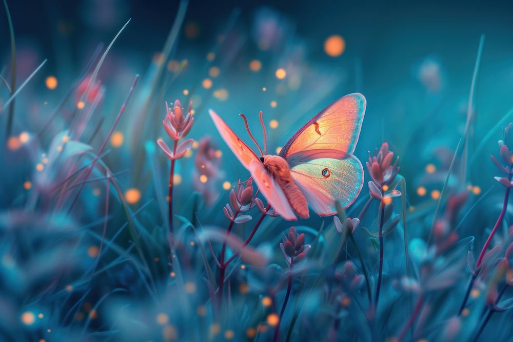Bioluminescence moth meadow background butterfly outdoors nature.