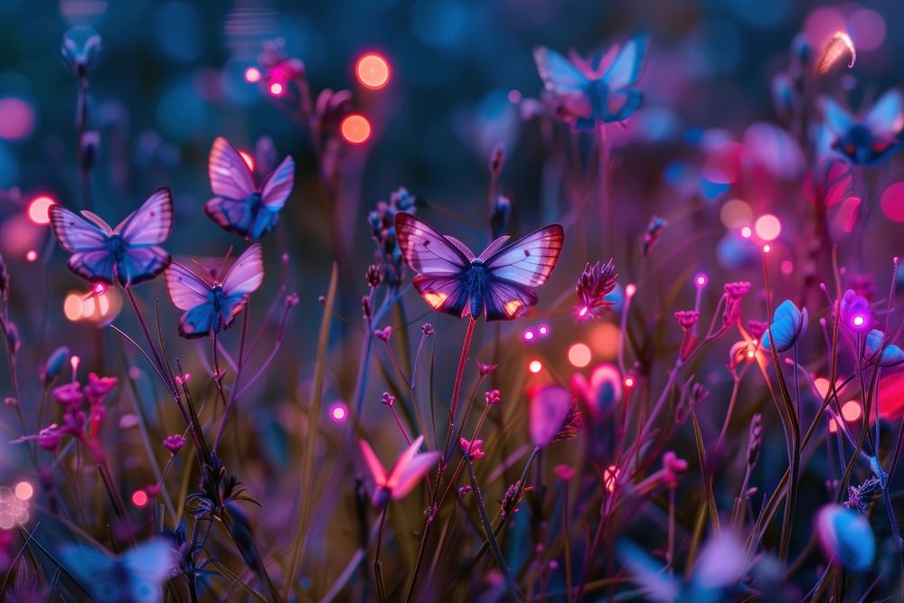 Bioluminescence moth meadow background light outdoors nature.