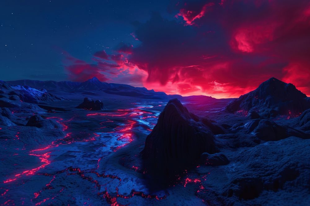 Bioluminescence mars background mountain outdoors volcano.