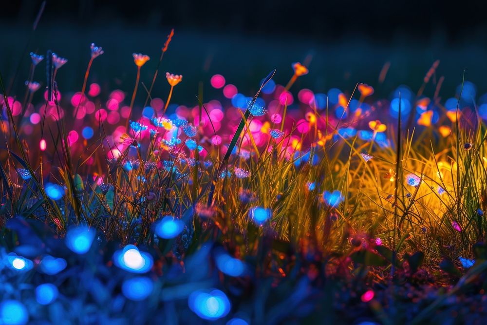 Bioluminescence meadow background light outdoors nature.