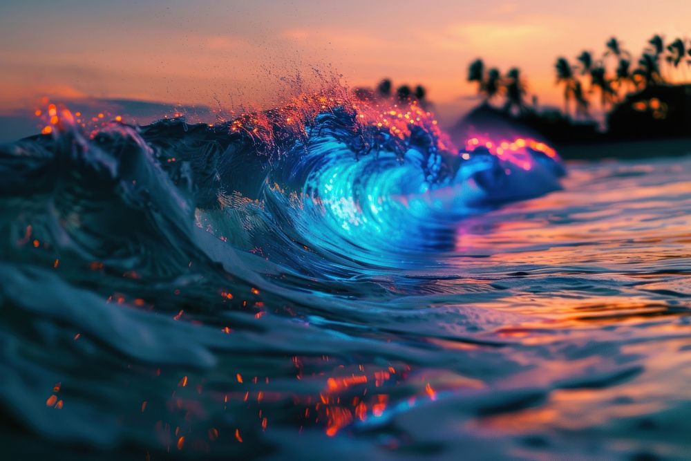 Bioluminescence sea wave background outdoors nature ocean.