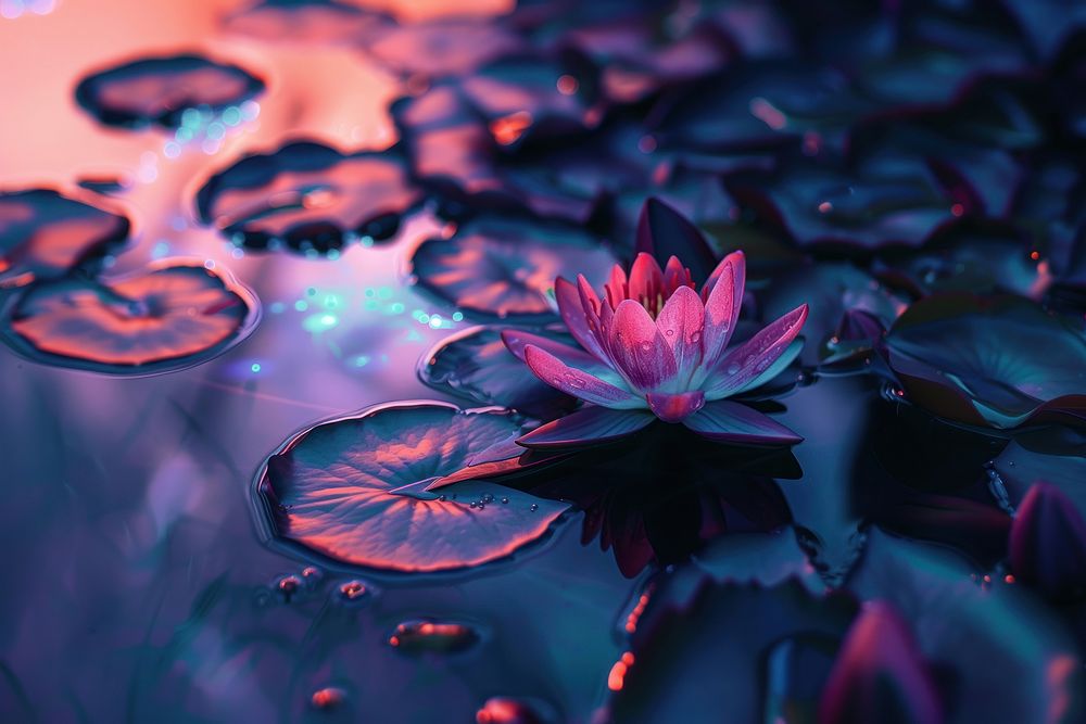 Bioluminescence water lily background flower purple petal.