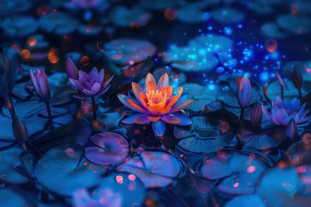 Bioluminescence water lily background flower plant inflorescence.