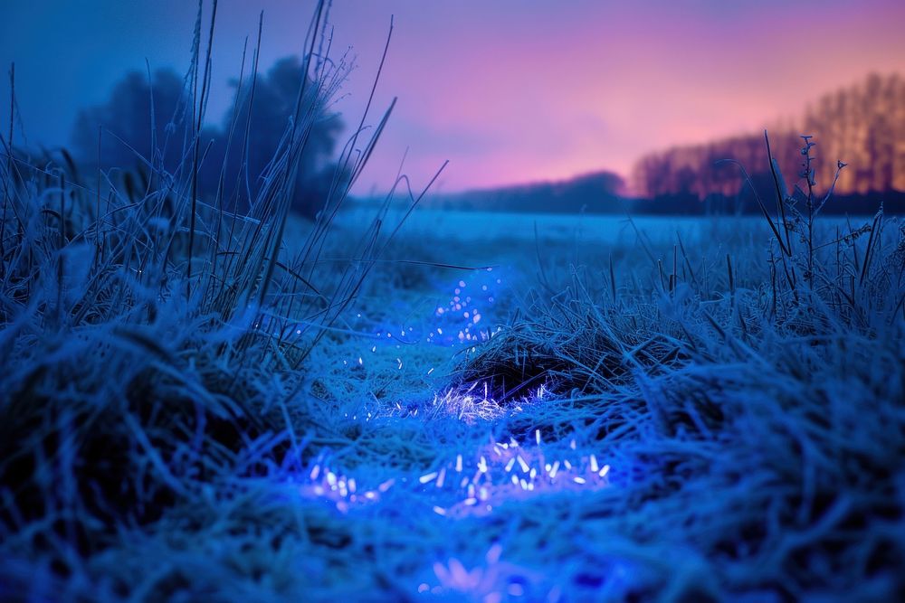Bioluminescence winter landscape background outdoors nature frost.