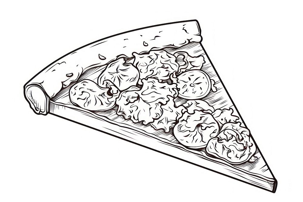 Piece of pizza in pizza box sketch drawing illustrated.