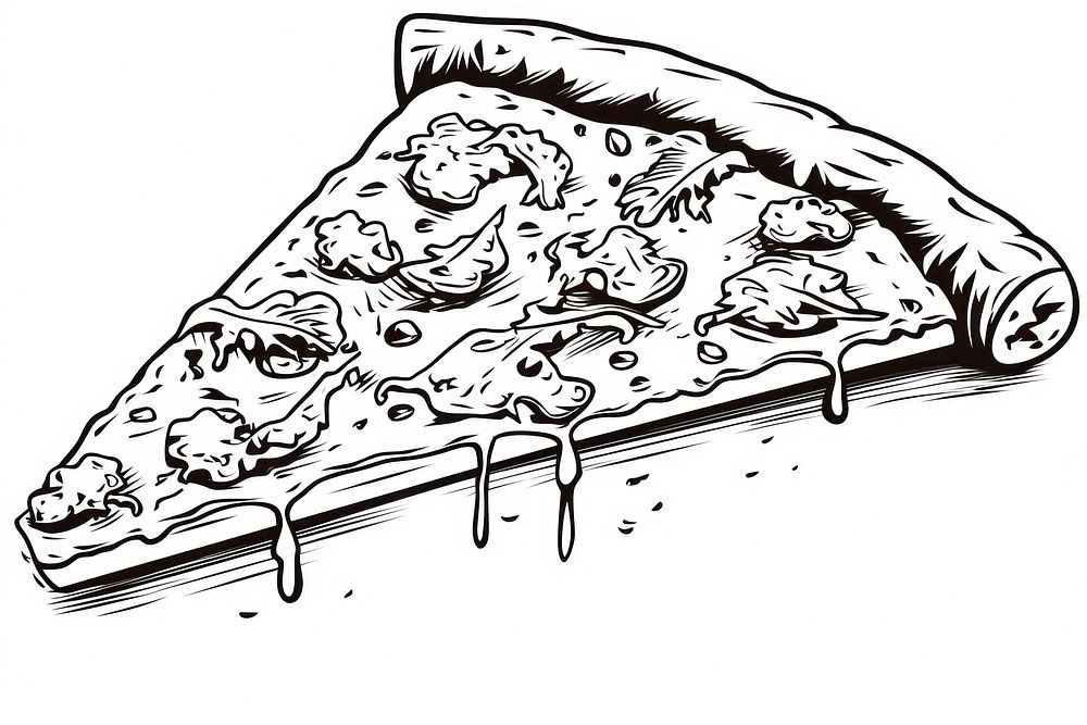 Piece of pizza sketch drawing illustrated.