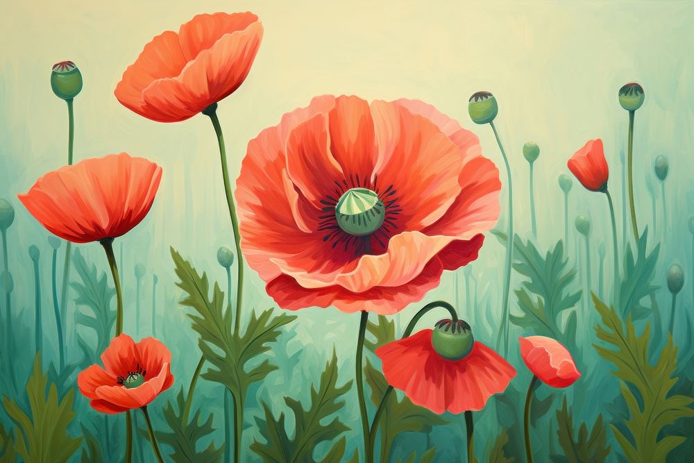 PNG Poppy in vintage naive art poppy painting flower.