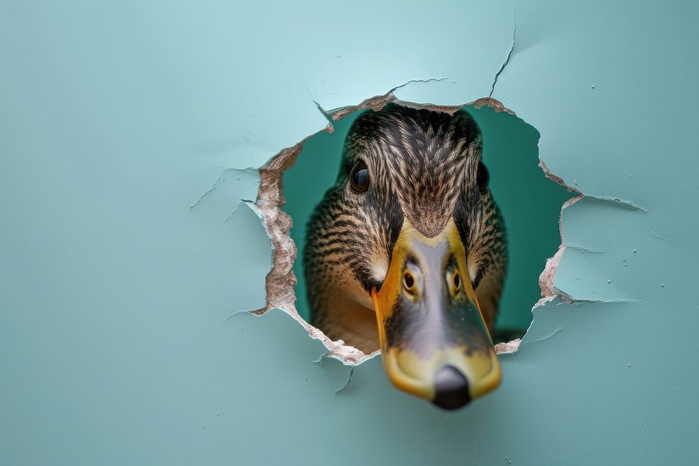 Talkative duck peeking out animal bird beak.