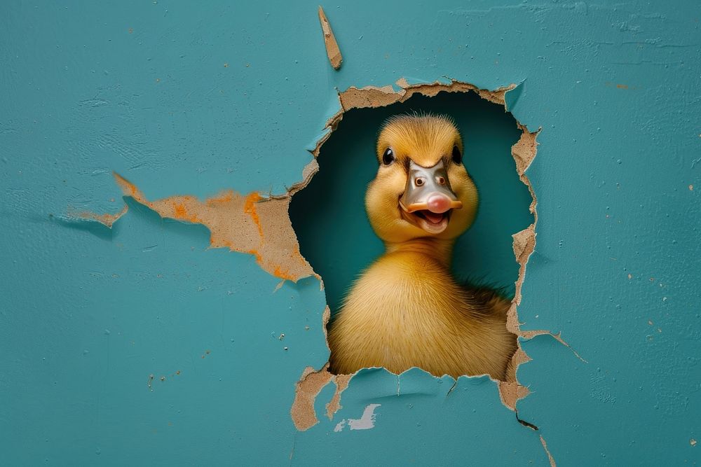 Duck peeking out animal portrait cracked.