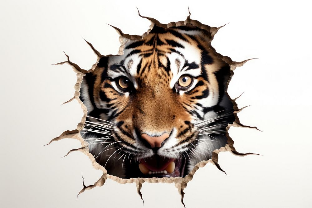 Tiger peeking out animal wildlife portrait.