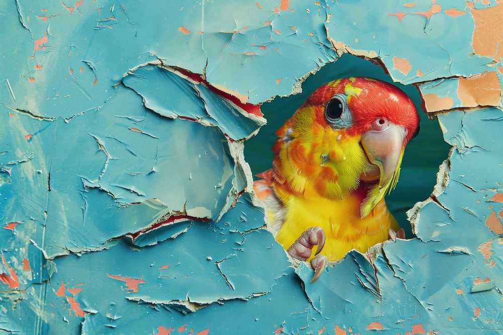 Happy bird peeking out animal backgrounds cracked.