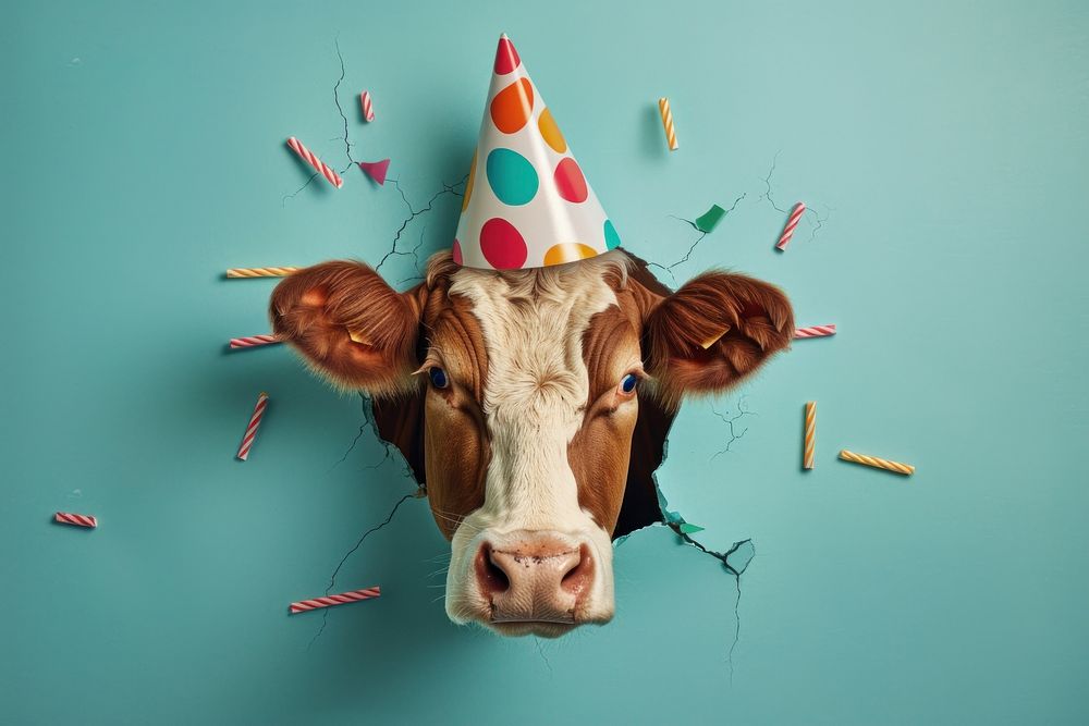 Happy cow peeking out animal livestock birthday.