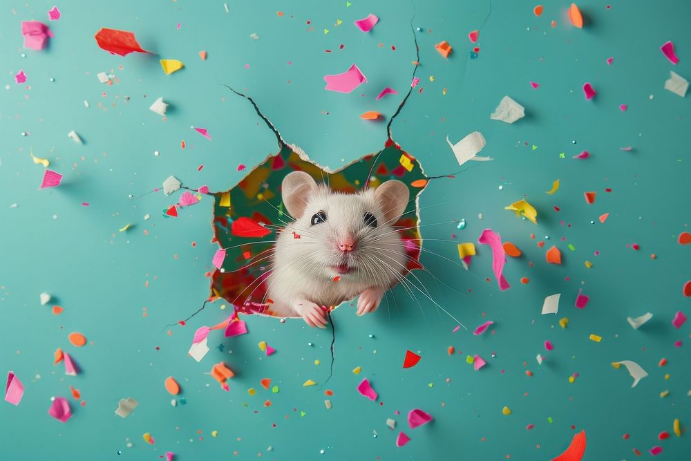 Mouse peeking out animal portrait confetti.