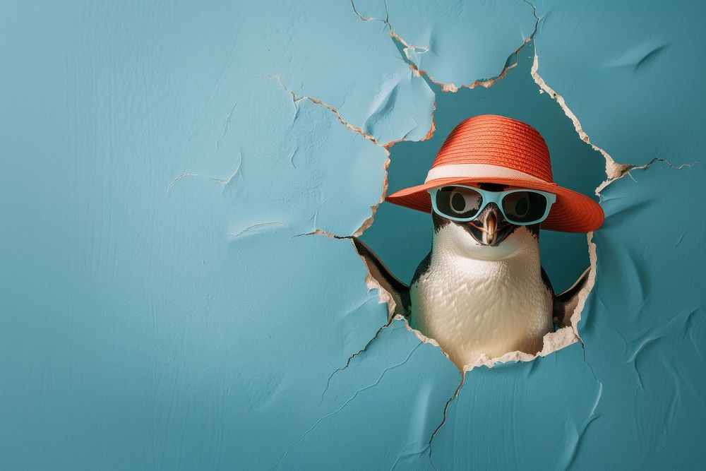 Penguin peeking out portrait glasses photography.