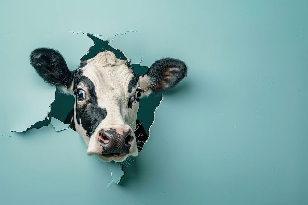 Shocked cow peeking out animal livestock portrait.