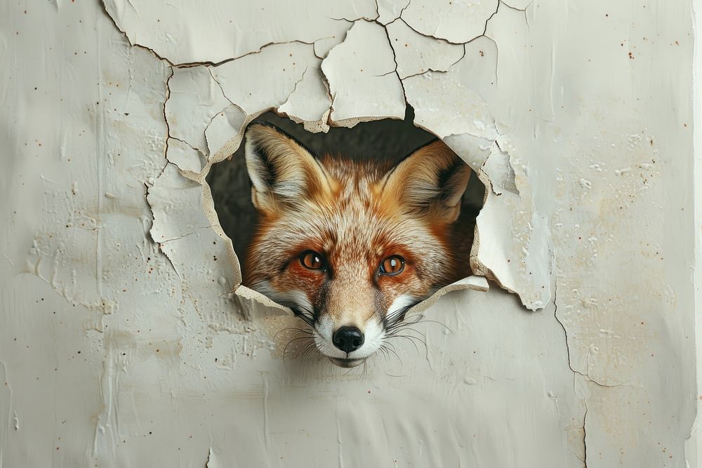 Sly fox peeking out animal wildlife portrait.