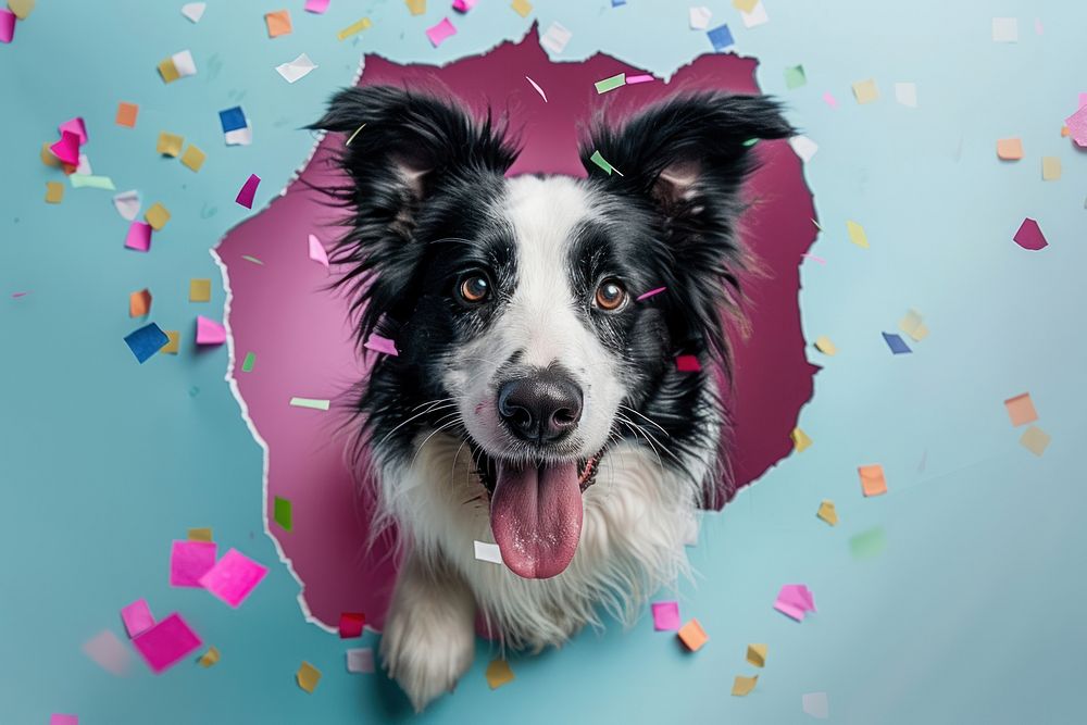 Dog peeking out animal portrait confetti.