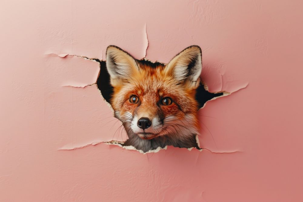 Smiling fox peeking out animal wildlife portrait.