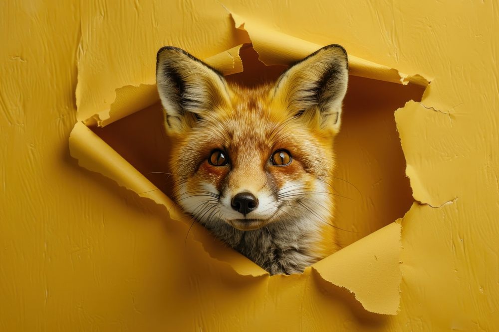 Smiling fox peeking out animal wildlife portrait.