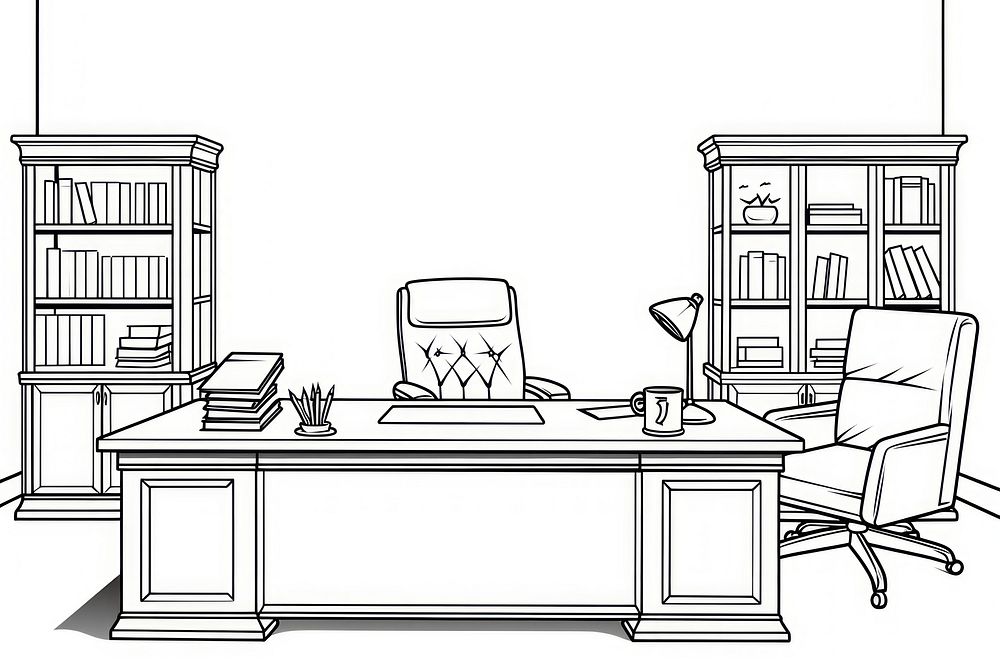 Private office sketch furniture drawing.