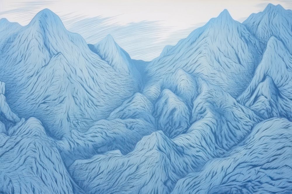 Fuji blue ballpoint pen landscape mountain drawing.